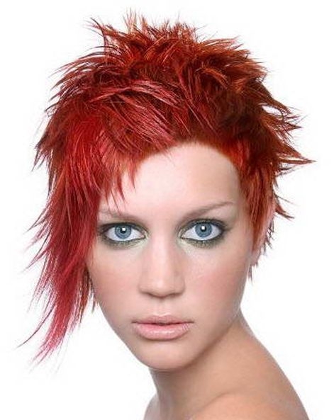 czerwona fryzura asymetryczna krótka, punkowa dla nastolatki zdjęcie-11